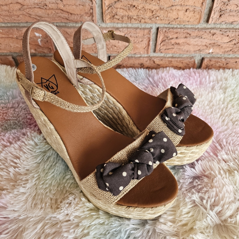VG Shoes Stylish Wedge Sandals with Polka Dot Bow Size 38/7.5